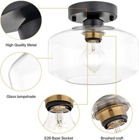 img 2 attached to 💡 Semi Flush Mount Ceiling Light with Clear Glass Shade and Brass Accent Socket – Modern Fixture in Black Finish for Kitchen, Hallway, Entryway, Dining Room, Bedroom, Cafe, Bar, and Living Room