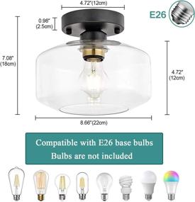 img 3 attached to 💡 Semi Flush Mount Ceiling Light with Clear Glass Shade and Brass Accent Socket – Modern Fixture in Black Finish for Kitchen, Hallway, Entryway, Dining Room, Bedroom, Cafe, Bar, and Living Room