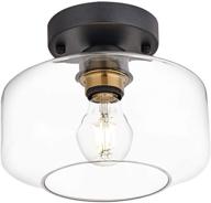 💡 semi flush mount ceiling light with clear glass shade and brass accent socket – modern fixture in black finish for kitchen, hallway, entryway, dining room, bedroom, cafe, bar, and living room logo