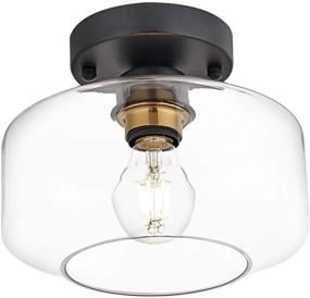 img 4 attached to 💡 Semi Flush Mount Ceiling Light with Clear Glass Shade and Brass Accent Socket – Modern Fixture in Black Finish for Kitchen, Hallway, Entryway, Dining Room, Bedroom, Cafe, Bar, and Living Room