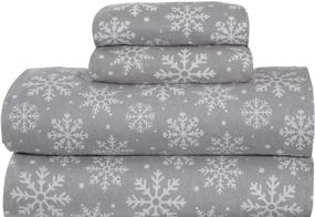 img 4 attached to 🛏️ Queen Flannel Sheet Set Bliss Casa - Высокая плотность гребенной ткани, глубокие карманы, теплый и дышащий комплект постельного белья. 100% хлопковые простыни из гребенной ткани с 1 простыней на резинке, 1 простыней без резинки и 2 наволочками (Снежинки).