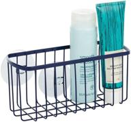 🛀 navy blue metal suction shower caddy: organize bath essentials with soap, sponge holder, and more logo