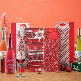 img 2 attached to 🍷 Maxcocola Set of 12 Christmas Wine Bottle Gift Bags with Handles - Assorted Designs in Red Metallic Gold Foil for Winter Holiday, Christmas Xmas, Anniversary, Gift Party Favor Decoration - Ideal for Liquor Lovers and Drinkers Gift Presents