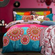 🌸 bohemian floral print duvet cover set - lightweight microfiber bedding set with zipper closure - queen size logo