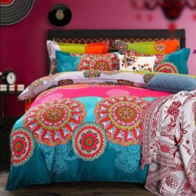 img 4 attached to 🌸 Bohemian Floral Print Duvet Cover Set - Lightweight Microfiber Bedding Set with Zipper Closure - Queen Size