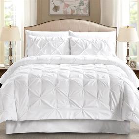 img 3 attached to BYSURE 8-Piece White Pinch Pleated Comforter Queen Set with Sheets - Complete Bedding in A Bag