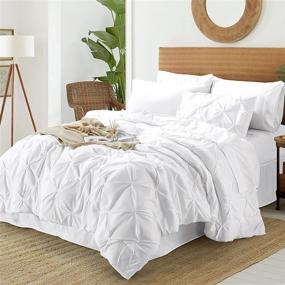 img 4 attached to BYSURE 8-Piece White Pinch Pleated Comforter Queen Set with Sheets - Complete Bedding in A Bag