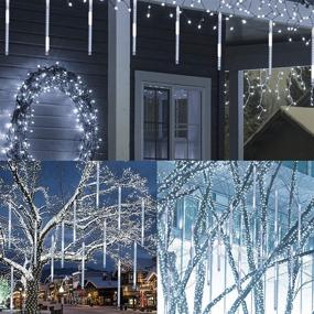 img 3 attached to 🌟 Joliyoou Meteor Shower Rain Lights: Mesmerizing 8 Tube 288 LED Christmas Snow Falling Lights in White - Perfect Outdoor Tree Lights