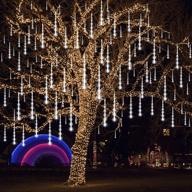 🌟 joliyoou meteor shower rain lights: mesmerizing 8 tube 288 led christmas snow falling lights in white - perfect outdoor tree lights logo