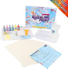 img 1 attached to Набор для искусства акварели DADDY BRO Water Marbling Paint: увлекательные ремесла для мальчиков и девочек от 5 до 12 лет | 6 ярких красок для акварели на водной основе для детских занятий, отличный набор для живописи.