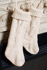 img 3 attached to 🎄 Toes Home 18 Inch Knitted Christmas Stockings: Pack of 2 Xmas Gift Bags in Cream