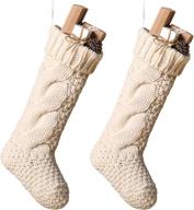 🎄 toes home 18 inch knitted christmas stockings: pack of 2 xmas gift bags in cream logo