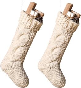 img 4 attached to 🎄 Toes Home 18 Inch Knitted Christmas Stockings: Pack of 2 Xmas Gift Bags in Cream