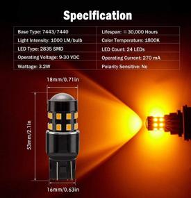 img 3 attached to 🌟 BRISHINE Super Bright 7443 7440 992 T20 7444NA LED Bulbs: Amber Yellow, Non-Polarity, 24-SMD Chipsets with Projector for Turn Signal & Side Marker Lights (Pack of 2)