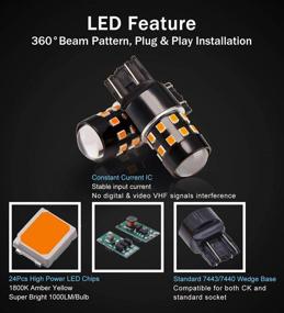 img 2 attached to 🌟 BRISHINE Super Bright 7443 7440 992 T20 7444NA LED Bulbs: Amber Yellow, Non-Polarity, 24-SMD Chipsets with Projector for Turn Signal & Side Marker Lights (Pack of 2)