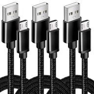 🔌10ft кабель для зарядки micro usb: быстрый кабель-зарядное устройство 3 шт. для samsung galaxy, lg, moto, kindle fire, ps4, xbox - черный логотип