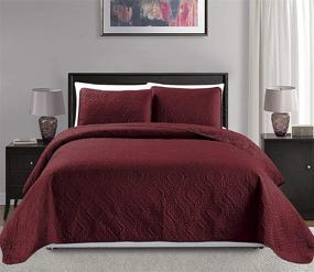 img 2 attached to 🛏️ Mk Collection Diamond Burgundy Bedspread: Over Size 118"x 106" King/California King Bed Cover Embossed in Solid Burgundy - Brand New