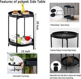 img 3 attached to 🌟 Versatile Pokpek Black Side Table: 2-Tier Round End Table with Removable Tray for Bedroom or Living Room - Modern, Stylish and Perfect for Indoor/Outdoor Use