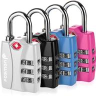 fosmon tsa approved luggage locks - 4 pack, open alert indicator, 3 digit combination padlock codes, alloy body - ideal for travel bags, suitcases, lockers, gym, bike locks - black, blue, pink, silver logo