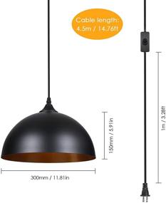 img 1 attached to 🔌 Tomshine Plug-in Pendant Lights (2 Pack) - Metal Dome Hanging Pendant Lights with 15FT Plug-in Cord, On/Off Switch, for E26 Bulbs, Black Barn Pendant Lights for Farmhouse Kitchen, Dining Room, Bedroom