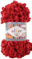 alize puffy fine baby blanket small loop 100% micropolyester soft yarn - lot of 4 skeins, 400 grams, 64 yards (56 - red) logo