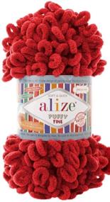 img 1 attached to Alize Puffy Fine Baby Blanket Small Loop 100% Micropolyester Soft Yarn - Lot of 4 skeins, 400 grams, 64 yards (56 - Red)