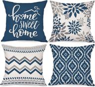 🌲 bonsai tree blue 18x18 pillow covers - set of 4 geometric throw pillow cases in gray and white stripe - perfect linen square couch cushion covers for living room and outdoor sofa (navy blue) logo