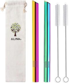 img 4 attached to 🥤 Premium ALINK Metal Boba Straws: Stylish Pointed Design, Reusable, and Colored - Perfect for Bubble Tea/Tapioca Pearl Drinks! Includes 2 Straws, 2 Cleaning Brushes, and 1 Travel Case