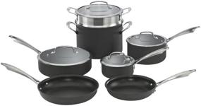 img 1 attached to 🍳 Погрузитесь в кулинарные приключения с набором посуды Cuisinart Dishwasher Safe Hard-Anodized из 11 предметов в элегантном черном цвете.