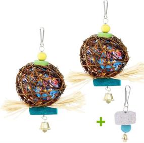 img 4 attached to 🦜 Kassbest Bird Parrot Chewing Toys: Natural Rattan Ball Cage Toy, Foraging Shredder & Beak Grinding Stone - Calcium Supplement for Budgie Lovebirds Conures Parakeet - 2 Pack