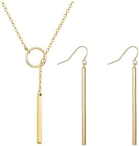 img 4 attached to Punk Simple Geometric Stick Drop Dangle Earring for Women - Gold/Silver Plated Lightning Long Exaggerated Square Design