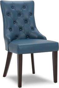 img 4 attached to CHITA Leather Upholstered Dining Chairs, Mid-Century Modern Padded Blue Kitchen Chair with Tufted Design