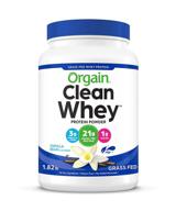 orgain grass fed clean whey protein powder: vanilla bean flavor, 21g protein, low net carbs, gluten free, soy free, no sugar added, kosher & non-gmo - 1.82 lb pack logo