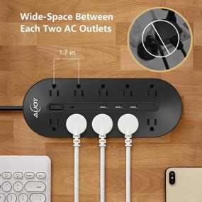 img 1 attached to 🔌 AiJoy Surge Protector Power Strip with 10 Outlets, 3 USB Ports, and 10ft Extension Cord - Fast Charging, Switch, 3000W/13A