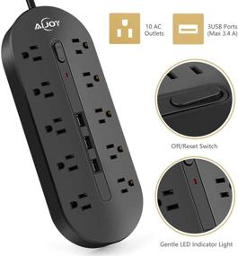 img 3 attached to 🔌 AiJoy Surge Protector Power Strip with 10 Outlets, 3 USB Ports, and 10ft Extension Cord - Fast Charging, Switch, 3000W/13A