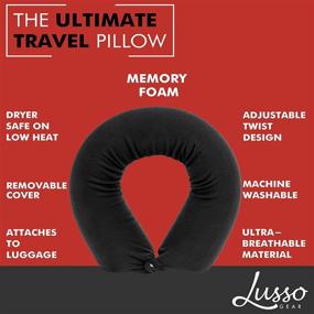 img 3 attached to ✈️ Lusso Gear Twist Memory Foam Travel Pillow - Neck, Lumbar & Leg Support - Adjustable for Plane, Car, Home - Machine Washable & Dryer Safe Cover - Attaches to Luggage - Includes Ear Plugs & Eye Mask