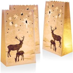 img 4 attached to 🎄 Homemory 24-Count Christmas Luminary Bags: Flame-Resistant Tealight Candle Bags for Festive Party Decor - Stars, Elks, Deer Luminaries for Thanksgiving, Christmas
