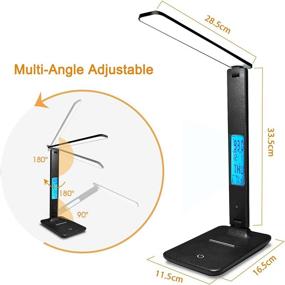 img 1 attached to ✨ Versatile Black LED Desk Lamp: Clock, Alarm, Date, Temp, USB Charging & Foldable Design - Ideal for Office, Bedroom, & Study – 3 Brightness Levels