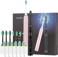 7am2m electric toothbrush set: 2 pack for kids and adults with 12 brush heads, 5 modes, smart timer, fast wireless charge - ipx7 waterproof sonic toothbrush in black+pink logo
