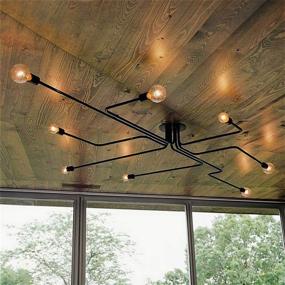 img 2 attached to 🔳 SUSUO Lighting Edison Style Simplicity Flush Mount Ceiling Chandelier - Black Finish, 8 Heads, Wrought Iron, Linear Ceiling Light for Living Room, Kitchen, Dining Room