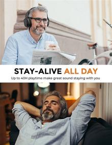 img 1 attached to 🎧 Advanced 5 EQ Modes Wireless Headphones with CVC6.0 Noise Cancelling Microphone, 40Hrs Playtime, Wireless 5.0, Stereo Sound - Perfect for Travel, Home Office, TV