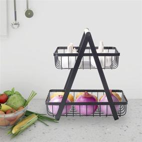 img 3 attached to 🧺 TIEYIPIN 2 Tier Wire Coffee Basket: Stylish Countertop Fruit Stand with Wood Handle for Kitchen Organization – Modern Black Design