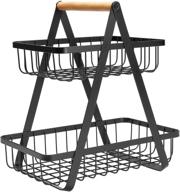 🧺 tieyipin 2 tier wire coffee basket: stylish countertop fruit stand with wood handle for kitchen organization – modern black design логотип