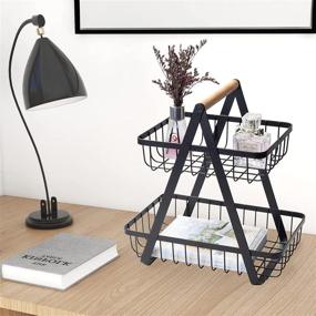 img 2 attached to 🧺 TIEYIPIN 2 Tier Wire Coffee Basket: Stylish Countertop Fruit Stand with Wood Handle for Kitchen Organization – Modern Black Design