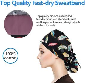 img 1 attached to Adjustable Working Cap with Button for Long Hair, Sweatband Cotton Ponytail Holder, Tie Back Hats for Women & Men - One Size