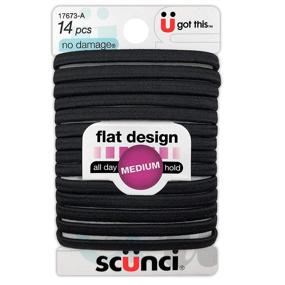 img 2 attached to 💆 Scunci No-Damage Black Hair Ties: All-Day Hold, Flat Design – 14-Pcs per Pack (2-Packs)