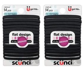 img 3 attached to 💆 Scunci No-Damage Black Hair Ties: All-Day Hold, Flat Design – 14-Pcs per Pack (2-Packs)