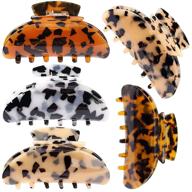 🐆 stylish 5 pack leopard print hair claw clips: fashionable barrettes for women and girls - colorful tortoise celluloid hair jaw clips logo