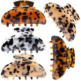 img 4 attached to 🐆 Stylish 5 Pack Leopard Print Hair Claw Clips: Fashionable Barrettes for Women and Girls - Colorful Tortoise Celluloid Hair Jaw Clips