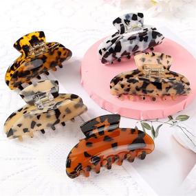 img 1 attached to 🐆 Stylish 5 Pack Leopard Print Hair Claw Clips: Fashionable Barrettes for Women and Girls - Colorful Tortoise Celluloid Hair Jaw Clips